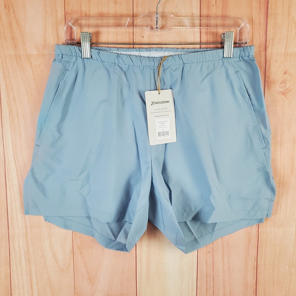 Houdini Womens Pace Wind Shorts Sz Medium Kozmic Blues Drawstring Pull On